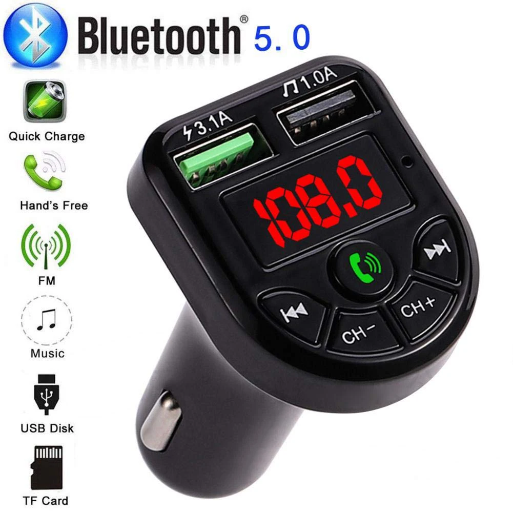 

Car Bluetooth FM Transmitter MP3 Player with 1.1" Display Dual USB(1A/3.1A) Supports TF/USB Input Radio Modulator Car Kit