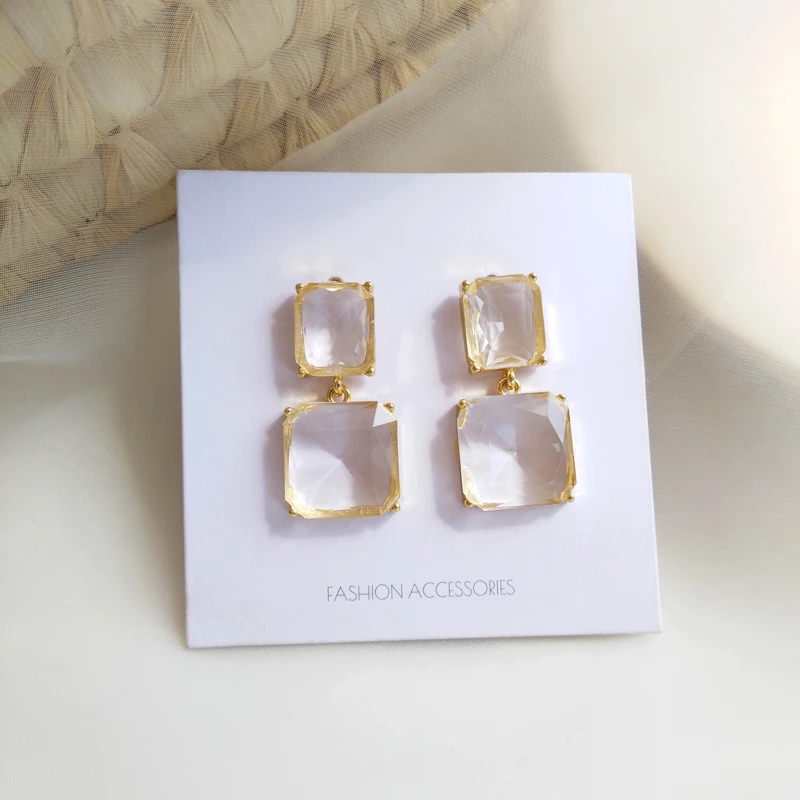 Korean Baroque Retro Temperament Crystal Earrings Creative Transparent Simple Geometric Square on Earrings Wholesale
Korean Baroque Retro Temperament Crystal Earrings Creative Transparent Simple Geometric Square on Earrings Wholesale