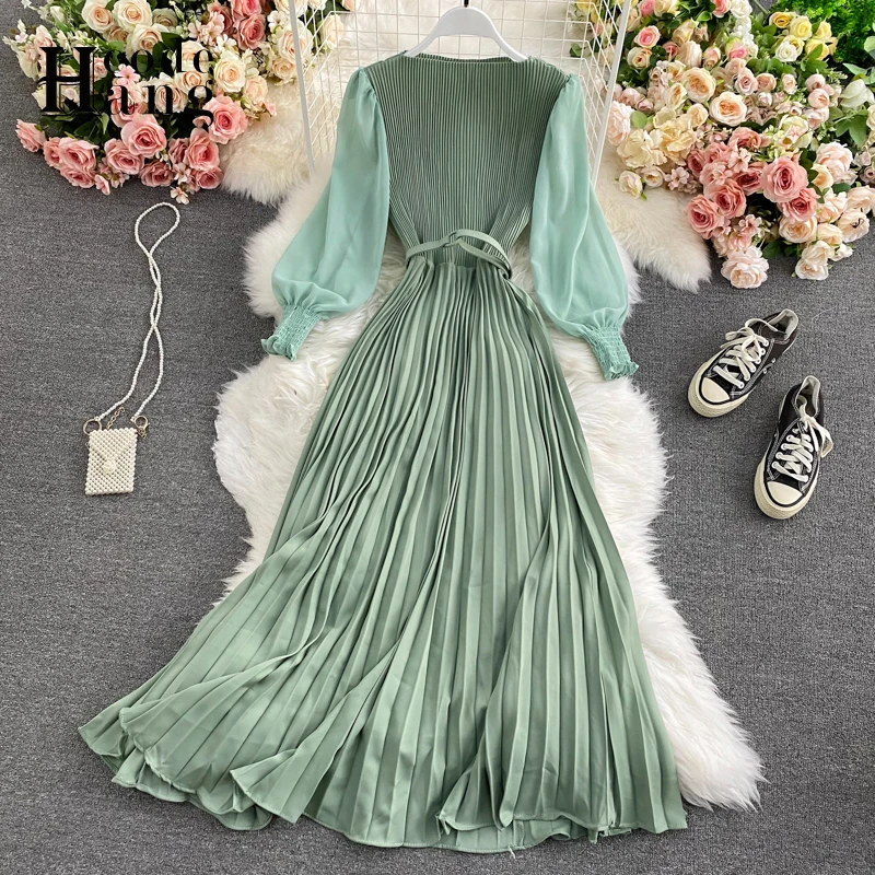 HangCode Good Quality Women Long Sleeve Elegant Dress Autumn Solid OL Pleated Big Swing Maxi Dress with Belt Lady Party Sundress
HangCode Good Quality Women Long Sleeve Elegant Dress Autumn Solid OL Pleated Big Swing Maxi Dress with Belt Lady Party Sundress