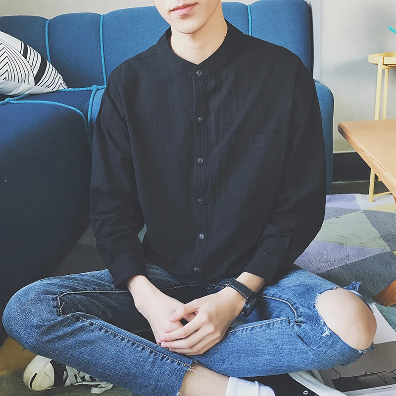 Shirt Long Sleeve Men's Black Spring and Summer Thin Stand Collar Shirt Casual Men's Trendy Coat 
Shirt Long Sleeve Men's Black Spring and Summer Thin Stand Collar Shirt Casual Men's Trendy Coat