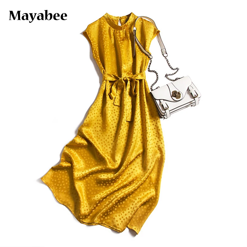 Golden Mulberry Silk Satin Jacquard Sleeveless Silky Silk Dress Spring Summer 2021 Ladies Party Dress
Golden Mulberry Silk Satin Jacquard Sleeveless Silky Silk Dress Spring Summer 2021 Ladies Party Dress