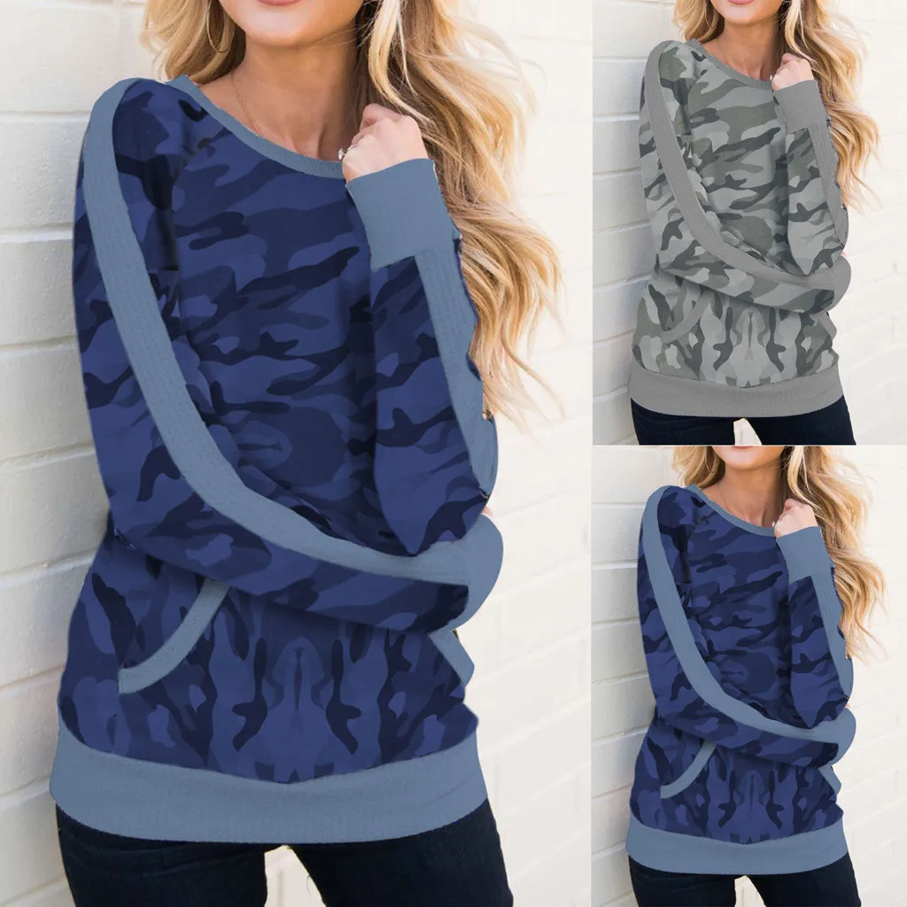 Vogue Autumn And Winter Ladies Casual Lace Long Sleeve Round Neck Camouflage Printed Loose Pocket Top Camouflage Loose Casual
Vogue Autumn And Winter Ladies Casual Lace Long Sleeve Round Neck Camouflage Printed Loose Pocket Top Camouflage Loose Casual