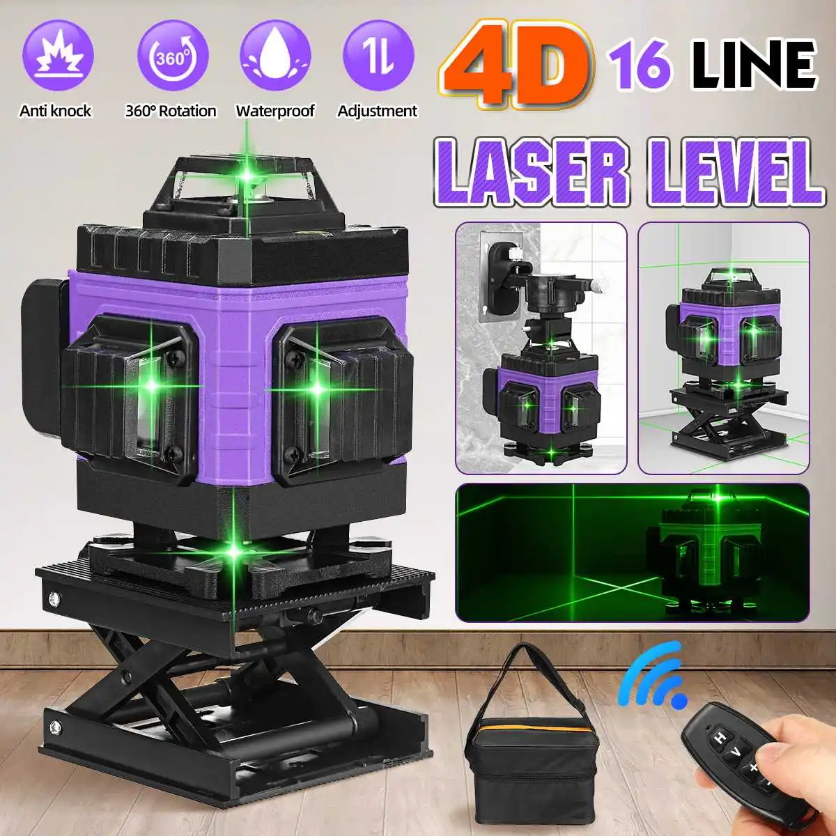 4D/3D 16/12 Lines Laser Level Green Self-leveling 360 Horizontal Vertical Cross Measure Beam Laser Level With Bracket Battery
4D/3D 16/12 Lines Laser Level Green Self-leveling 360 Horizontal Vertical Cross Measure Beam Laser Level With Bracket Battery