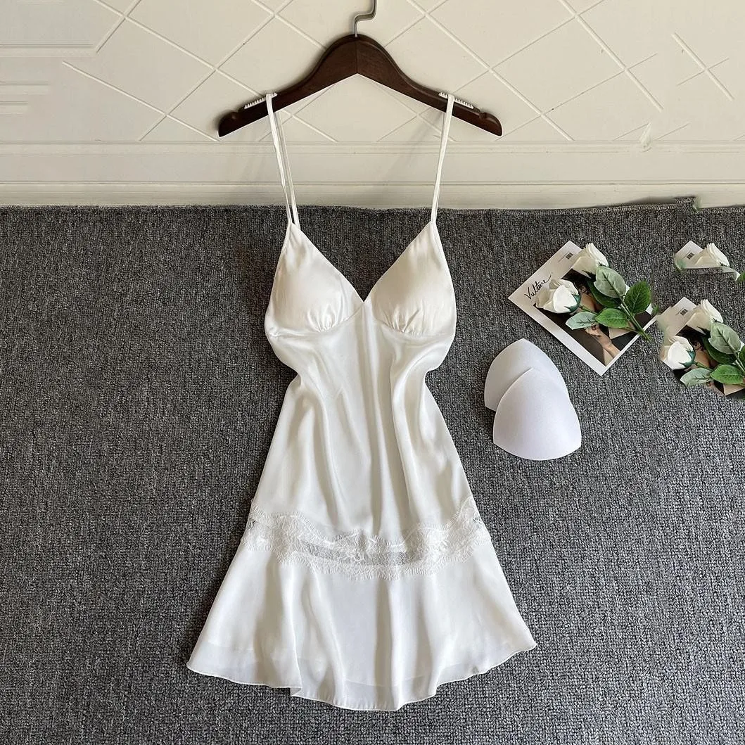 Sexy Women Nightgown Spaghetti Strap Nightdress Faux Silk Sleepwear Lingerie Lace Patchwork Nightwear Home Dressing Gown
Sexy Women Nightgown Spaghetti Strap Nightdress Faux Silk Sleepwear Lingerie Lace Patchwork Nightwear Home Dressing Gown
