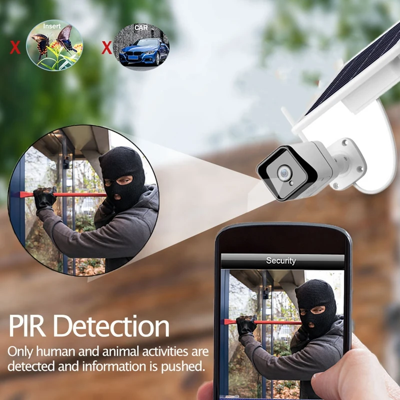 WIFI Wireless Outdoor 1080P 2.0MP Solar Battery Power Microwave Detected Color Night Vision Surveillance Security Camera
WIFI Wireless Outdoor 1080P 2.0MP Solar Battery Power Microwave Detected Color Night Vision Surveillance Security Camera