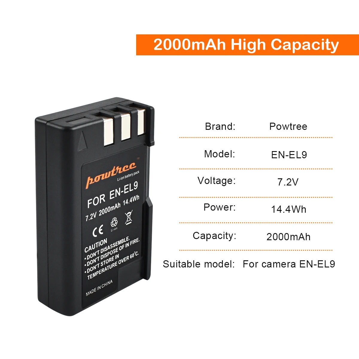 Powtree 2000mAh 7.2V EN-EL9 EN-EL9A EN EL9 EL9A ENEL9 Batteries + LED Charger for Nikon D40 D40X D60 D3000 D5000 Digital Camera |