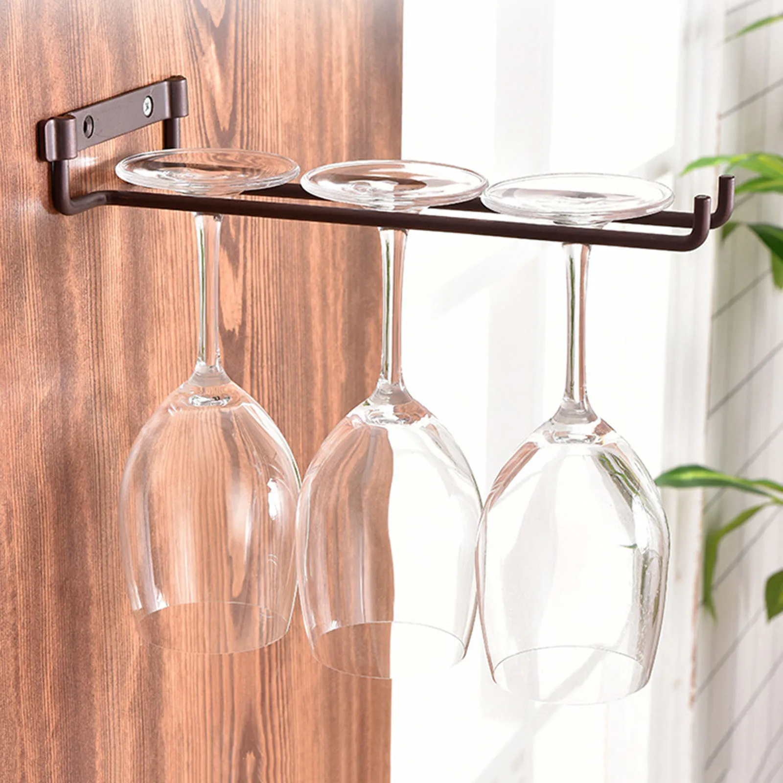 Wine Glass Rack Silver Hanging Cup Holder Single Row Perforated Inverted Tall Wine Glass Frame Bar Kitchen Storage Organizer 
Wine Glass Rack Silver Hanging Cup Holder Single Row Perforated Inverted Tall Wine Glass Frame Bar Kitchen Storage Organizer