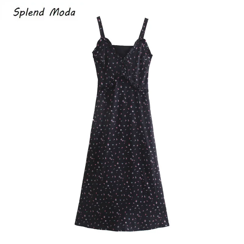 Платье женское средней длины на бретельках с цветочным принтом и V-образным вырезом
Платье женское средней длины на бретельках с цветочным принтом и V-образным вырезом