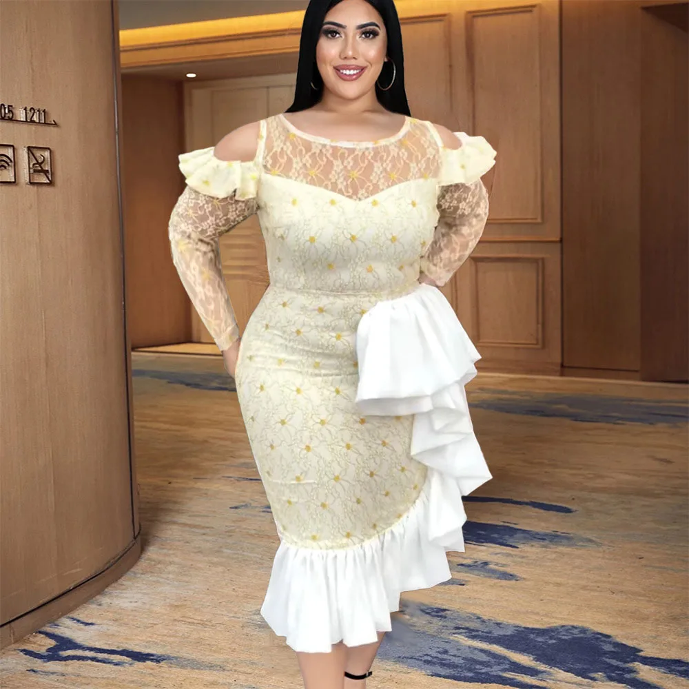 HAOOHU Plus Size Dress For New Year 2022 Female Clothing Sexy Lace Autumn Long Sleeve Ruffle Elegant Dresses For Women Party
HAOOHU Plus Size Dress For New Year 2022 Female Clothing Sexy Lace Autumn Long Sleeve Ruffle Elegant Dresses For Women Party