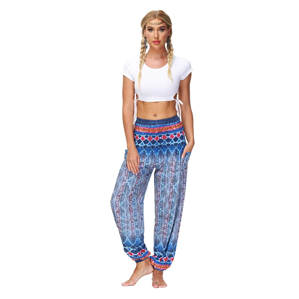 

Jessingshow Women Casual Loose Yoga Pants Sport Printing Trousers Baggy Boho Aladdin Harem Pants Lounge Beach Wide Leg Pants