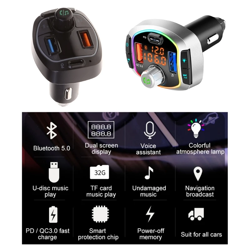Автомобильный беспроводной FM-передатчик Bluetooth 5,0, быстрая зарядка с двумя USB, выход PD3.0, поддержка USB и TF-карт, mp3-плеер
Автомобильный беспроводной FM-передатчик Bluetooth 5,0, быстрая зарядка с двумя USB, выход PD3.0, поддержка USB и TF-карт, mp3-плеер