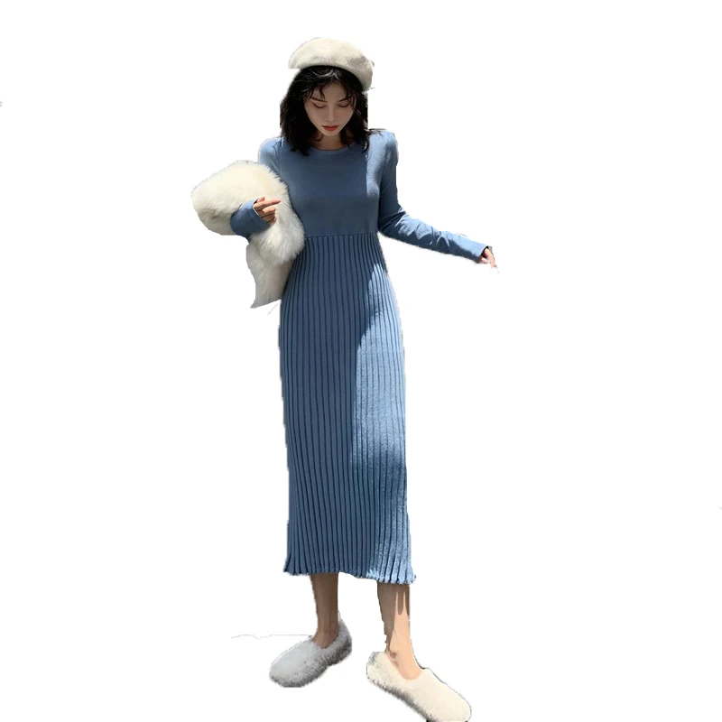 2020 New Autumn Women's Slim Draped Knitting Pullover Dress Long Sleeve O Neck Mid Calf High Waist Ladies Korean Style 
2020 New Autumn Women's Slim Draped Knitting Pullover Dress Long Sleeve O Neck Mid Calf High Waist Ladies Korean Style