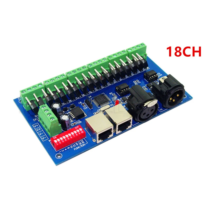 

18CH Channels 3A Easy DMX LED Decoder Controller Dimmer DC12-24V DMX512 With XLR RJ45 For LED RGB Strip Light Modules