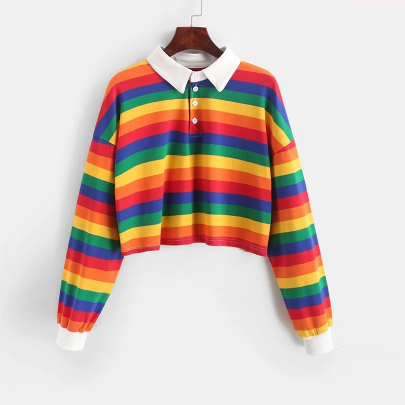 QRWR 2020 Polo Shirt Women Sweatshirt Long Sleeve Rainbow Color Ladies Hoodies With Button Striped Korean Style Sweatshirt Women
QRWR 2020 Polo Shirt Women Sweatshirt Long Sleeve Rainbow Color Ladies Hoodies With Button Striped Korean Style Sweatshirt Women