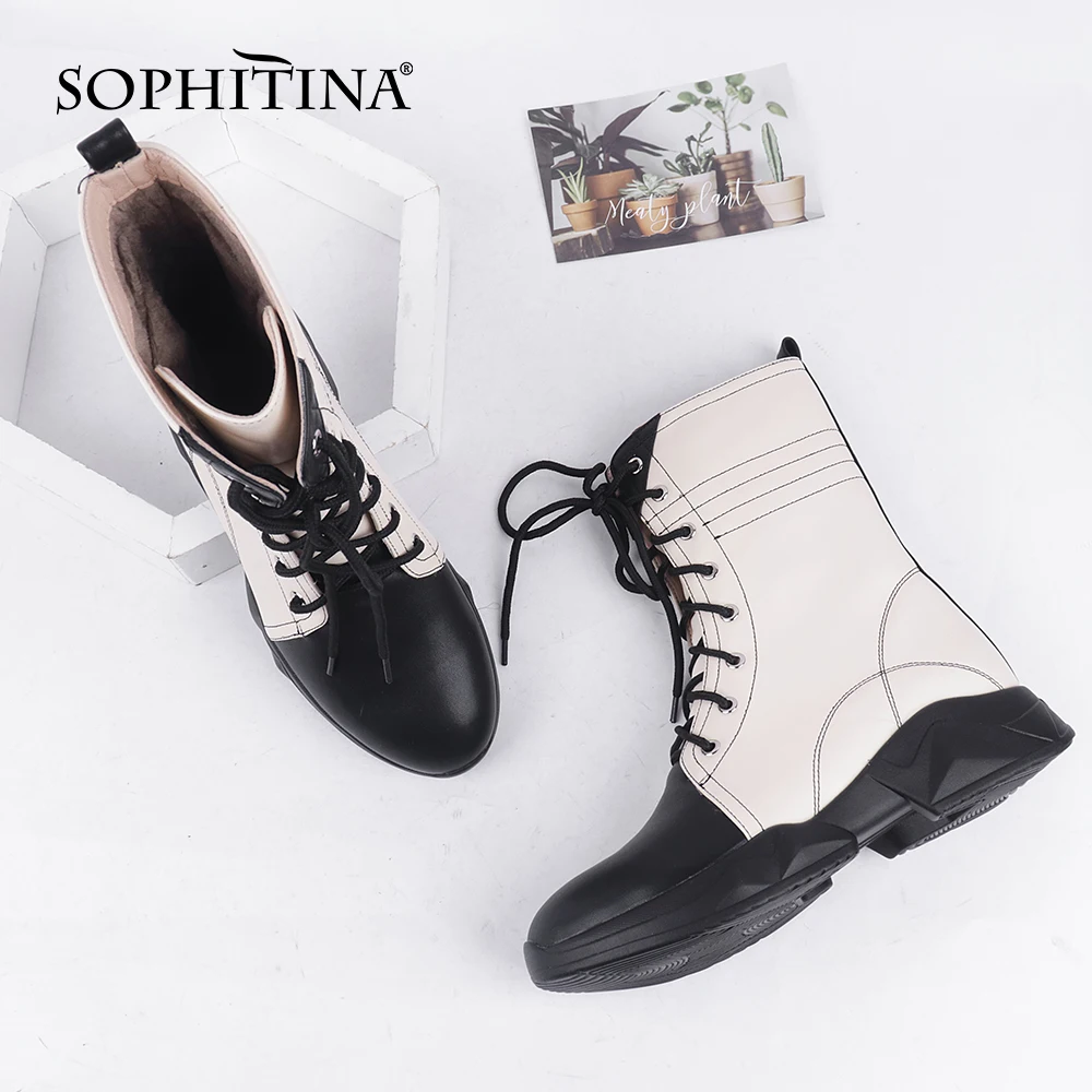 Ботильоны SOPHITINA женские зимние, теплые модные короткие сапоги с круглым носком, на шнуровке, в стиле пэчворк, PC832 
Ботильоны SOPHITINA женские зимние, теплые модные короткие сапоги с круглым носком, на шнуровке, в стиле пэчворк, PC832