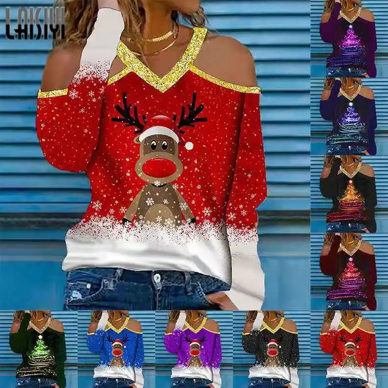 Women Christmas Sweatshirts Winter V-neck Long-sleeved T-shirt Women's Sweater Fashion Merry Christmas Print New Clothes
Women Christmas Sweatshirts Winter V-neck Long-sleeved T-shirt Women's Sweater Fashion Merry Christmas Print New Clothes