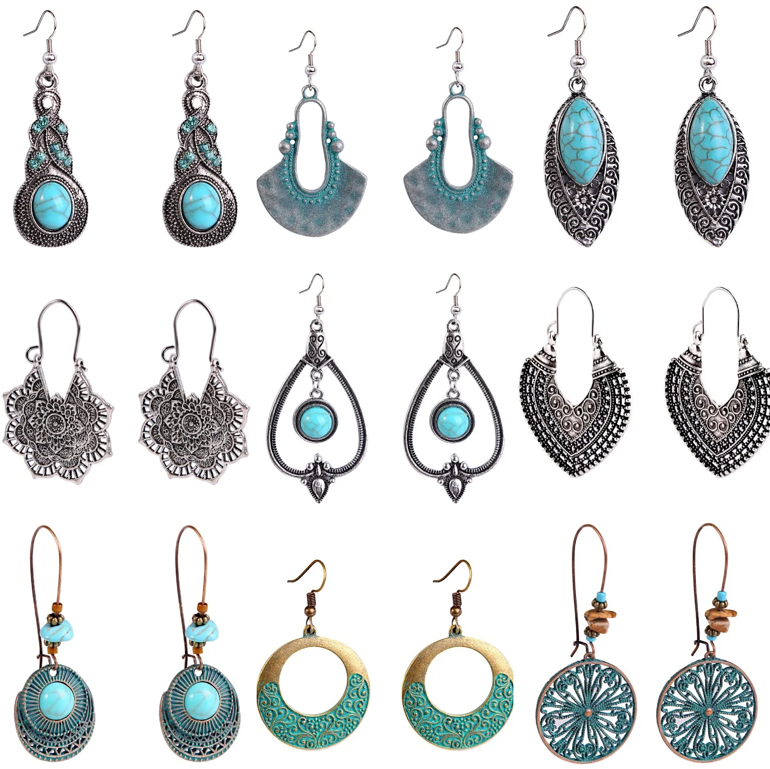 Bohemian Turquoise Dangle Earrings Ethnic Style Retro Ear Accessorice Ancient Silver Plated Green Stone Retro Hoop Earring
Bohemian Turquoise Dangle Earrings Ethnic Style Retro Ear Accessorice Ancient Silver Plated Green Stone Retro Hoop Earring