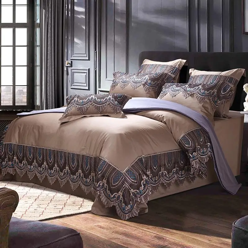 43 4/7-Pieces Premium Egyptian cotton Duvet Cover set with Lace edge Brown Bedding Set Queen size King Bed Sheet Fitted sheet
43 4/7-Pieces Premium Egyptian cotton Duvet Cover set with Lace edge Brown Bedding Set Queen size King Bed Sheet Fitted sheet