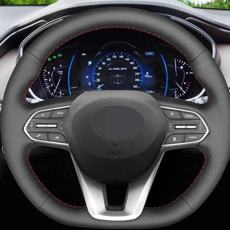 HKOADE Non-slip Breathable DIY Hand-stitched Black High Soft Leather Car Steering Wheel Cover for Hyundai Santa Fe 2019 
HKOADE Non-slip Breathable DIY Hand-stitched Black High Soft Leather Car Steering Wheel Cover for Hyundai Santa Fe 2019