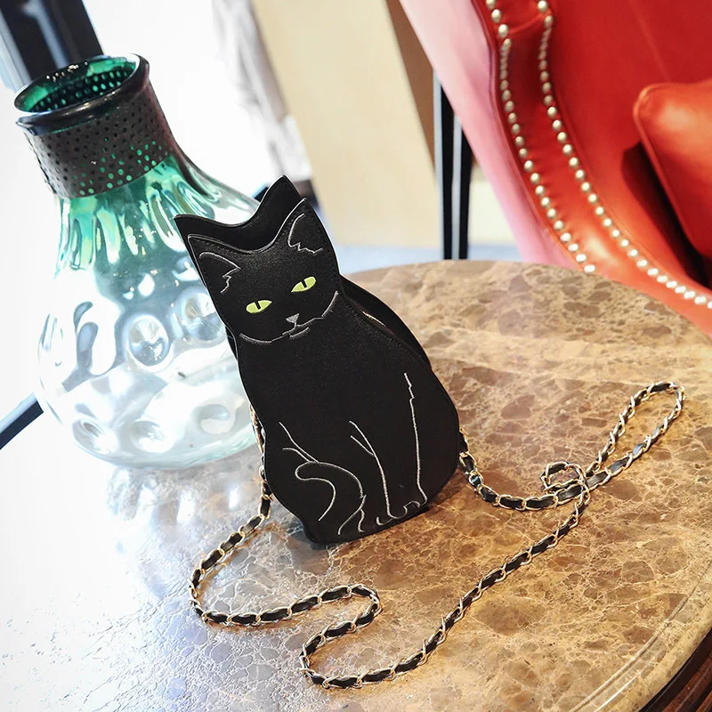 Милые женские сумки на плечо с цепочкой в виде черного кота дизайнерская сумка