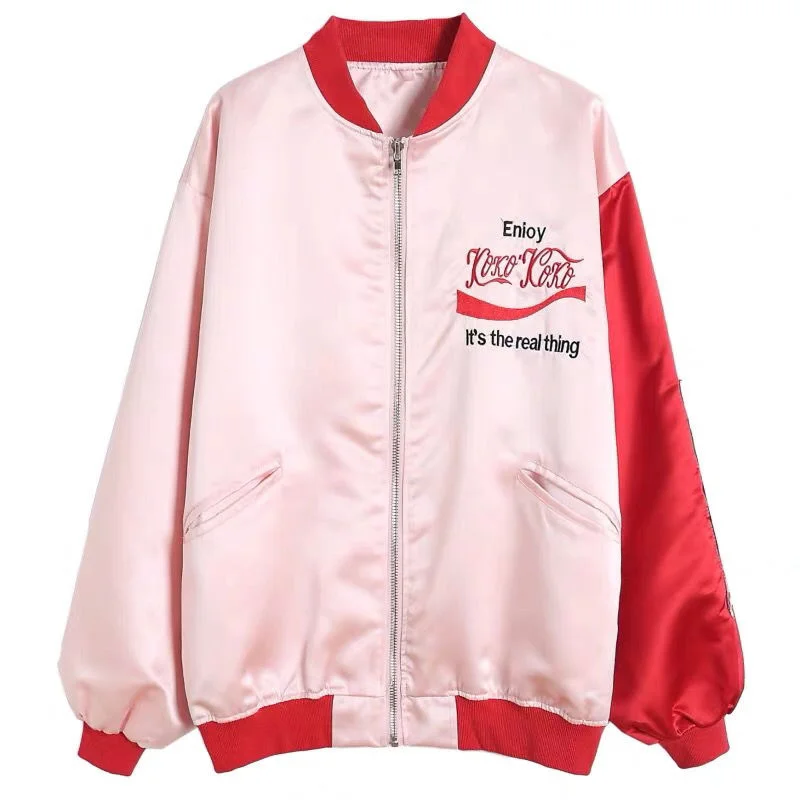 Новая женская розовая куртка-бомбер с вышитыми буквами на весну и осень, женское свободное атласное бейсбольное пальто в студенческом стиле
Новая женская розовая куртка-бомбер с вышитыми буквами на весну и осень, женское свободное атласное бейсбольное пальто в студенческом стиле