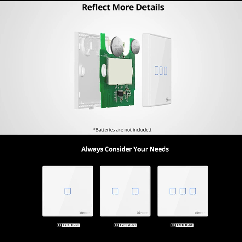 SONOFF T2 EU Smart RF 433/APP/сенсорное управление настенный светильник ключатель света 1 /2 /3