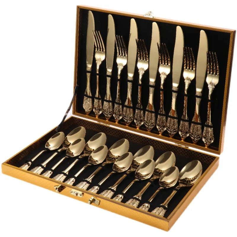 Luxury Cutlery Tableware Stainless Steel Steak Knife Spoon Fork Set Dinnerware Tableware Kitchen Utensils Sets Gift Zero Waste 
Luxury Cutlery Tableware Stainless Steel Steak Knife Spoon Fork Set Dinnerware Tableware Kitchen Utensils Sets Gift Zero Waste