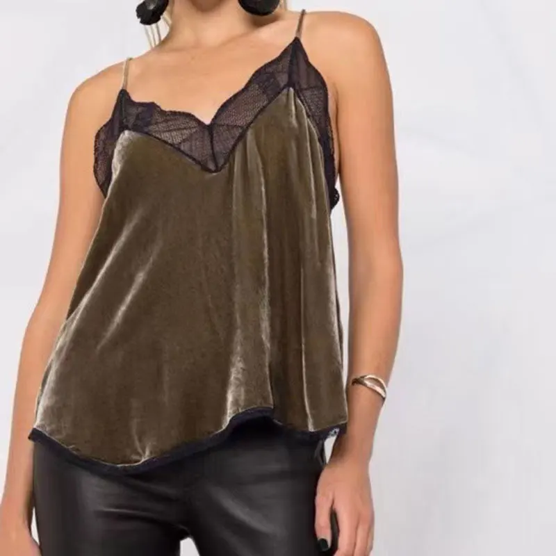 Women velvet sling tops 2021 new Lace stitching sexy casual wild loose fashion lady camis
Women velvet sling tops 2021 new Lace stitching sexy casual wild loose fashion lady camis
