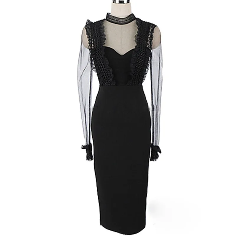New Korean Women Slim Splicing Mesh See-Through Lace Sexy Dress 2021 Spring Ladys High Waist Bag Hip Banquet Vestidos
New Korean Women Slim Splicing Mesh See-Through Lace Sexy Dress 2021 Spring Ladys High Waist Bag Hip Banquet Vestidos