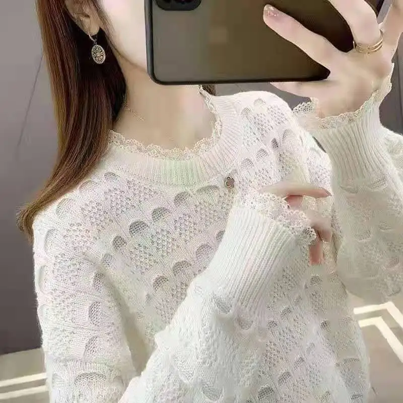 Spring and autumn new sweater, female lace round neck, Korean version, loose and versatile, hollow out knitted base coat, foreig
Spring and autumn new sweater, female lace round neck, Korean version, loose and versatile, hollow out knitted base coat, foreig