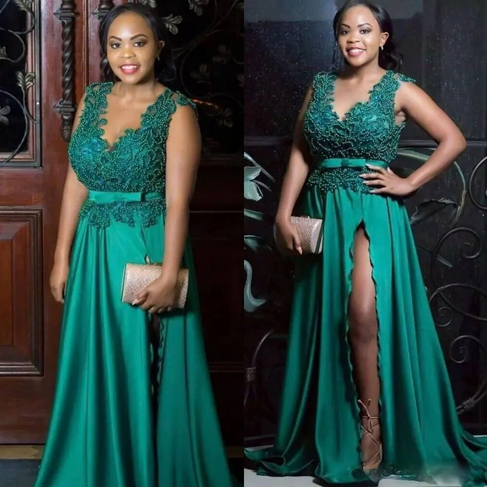 Sexy Beaded Plus Size Evening Dresses V Neck Split Side Prom Party Gowns With Sash Sweep Train A Line Formal African Dress
Sexy Beaded Plus Size Evening Dresses V Neck Split Side Prom Party Gowns With Sash Sweep Train A Line Formal African Dress