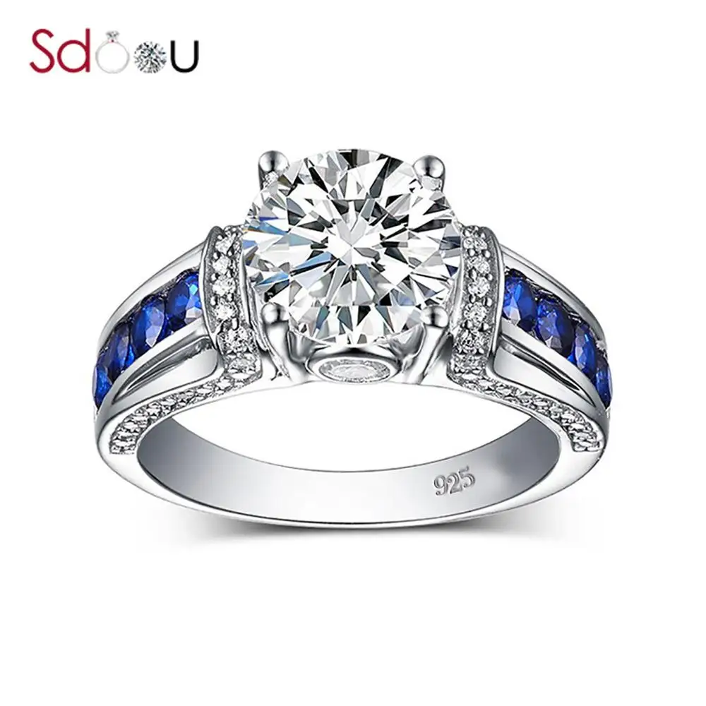 

SDOOU Sterling Silver Rings For Women 925 Silver Moissanite Ring Inlaid Sapphire Gemstone Luxury Jewelry Wedding Engagement Gift