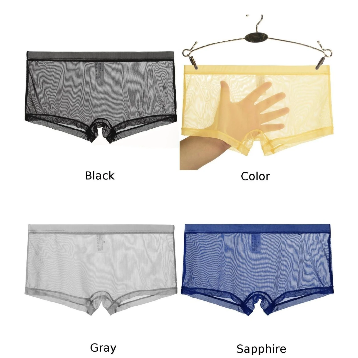 Men's Sexy Mesh Boxer Briefs Thin Transparent Underwear Shorts Trunks Underpant Men's Mesh Ultra-thin Transparent Underwear Seam