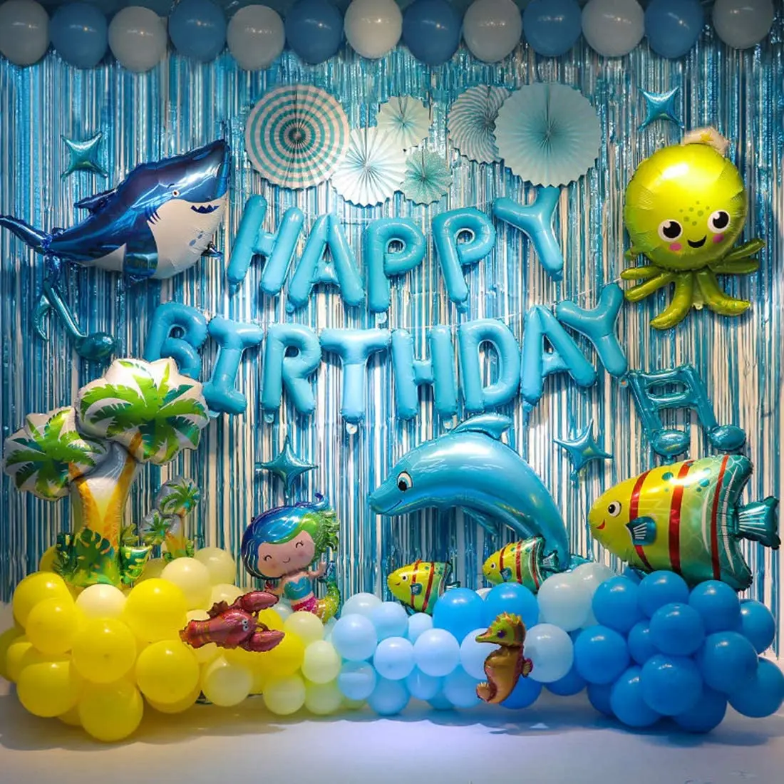 Sea theme animal birthday party decoration children blue background shark and dolphin balloon baby shower decoration
Sea theme animal birthday party decoration children blue background shark and dolphin balloon baby shower decoration