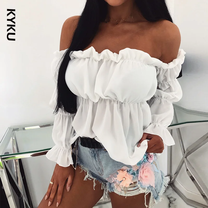 Womens Tops and Blouses Sexy Solid Color Off Shoulder Ruff Sleeve Long Sleeve Ruffled Women Blouse Women Shirts
Womens Tops and Blouses Sexy Solid Color Off Shoulder Ruff Sleeve Long Sleeve Ruffled Women Blouse Women Shirts