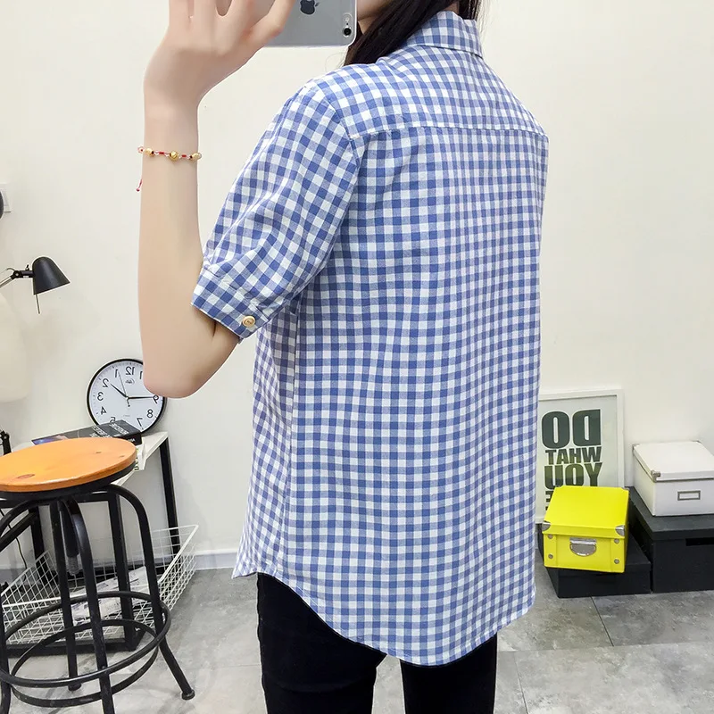 Summer Little Whale Embroidery Plaid Shirts Women Short Sleeve Blouses Lady Tops Female Clothes College Style Pink Blue Yellow
Summer Little Whale Embroidery Plaid Shirts Women Short Sleeve Blouses Lady Tops Female Clothes College Style Pink Blue Yellow