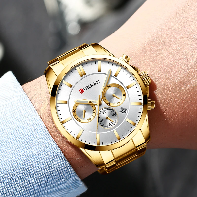 Curren Men Watches 2020 Luxury Brand Fashion Chronograph Watch Gold Men Stainless Steel Golden Male Wristwatch Relogio Masculino
Curren Men Watches 2020 Luxury Brand Fashion Chronograph Watch Gold Men Stainless Steel Golden Male Wristwatch Relogio Masculino