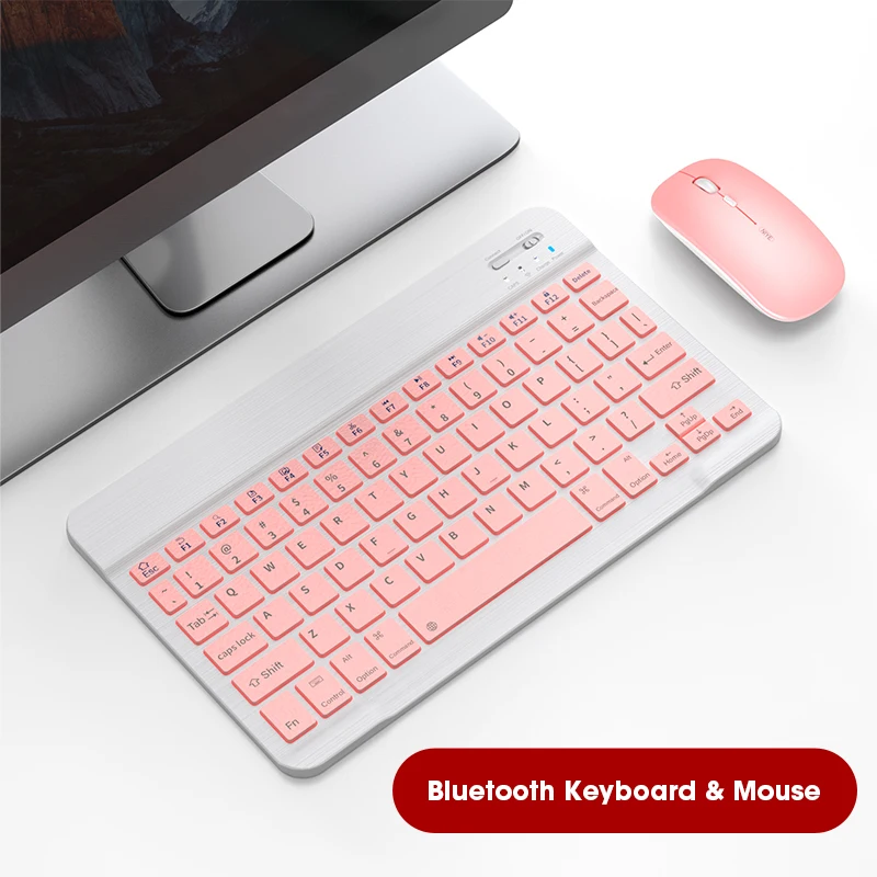 Bluetooth клавиатура для iPad планшета беспроводная и мышь Mini 60% розовая