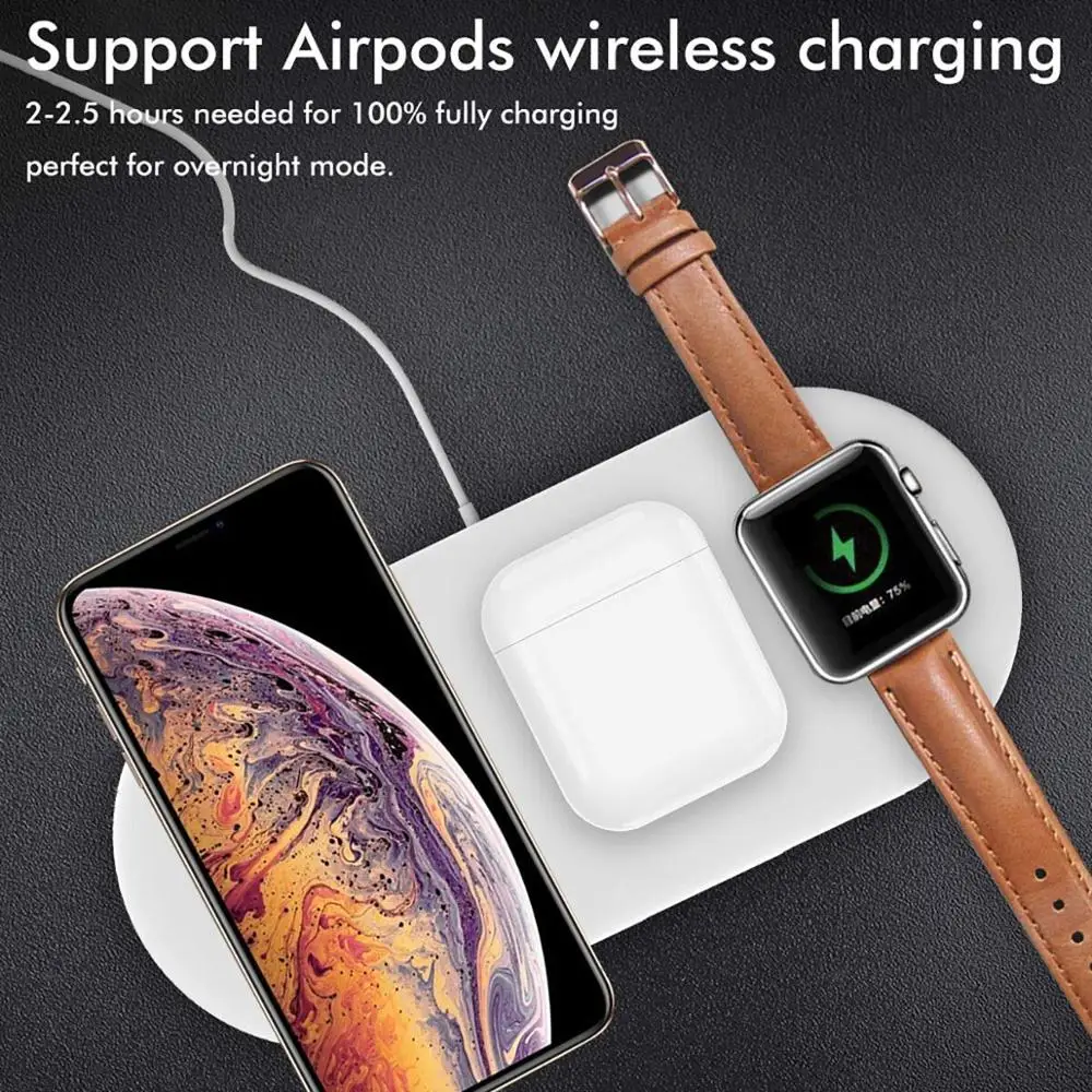 Беспроводное зарядное устройство 3 в 1 10 Вт Qi для Airpods Apple Watch 4 2 iphone XS MAX 11 Pro Samsung S10 + |