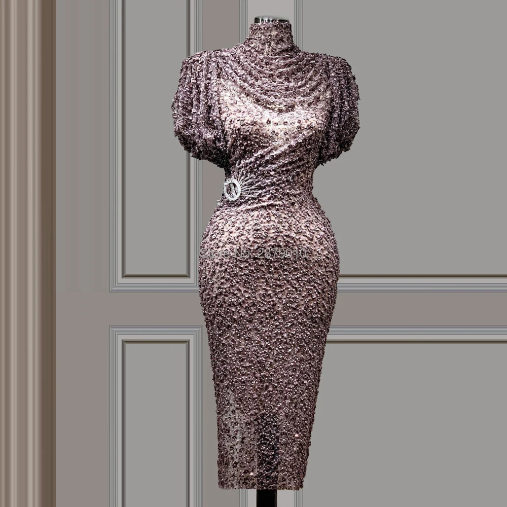 Luxury High Neck Elegant Evening Dresses Sheath Tea Length Beaded Robe De Soiree Aibye Prom Dress Middle East Saudi Arabia Dubai
Luxury High Neck Elegant Evening Dresses Sheath Tea Length Beaded Robe De Soiree Aibye Prom Dress Middle East Saudi Arabia Dubai