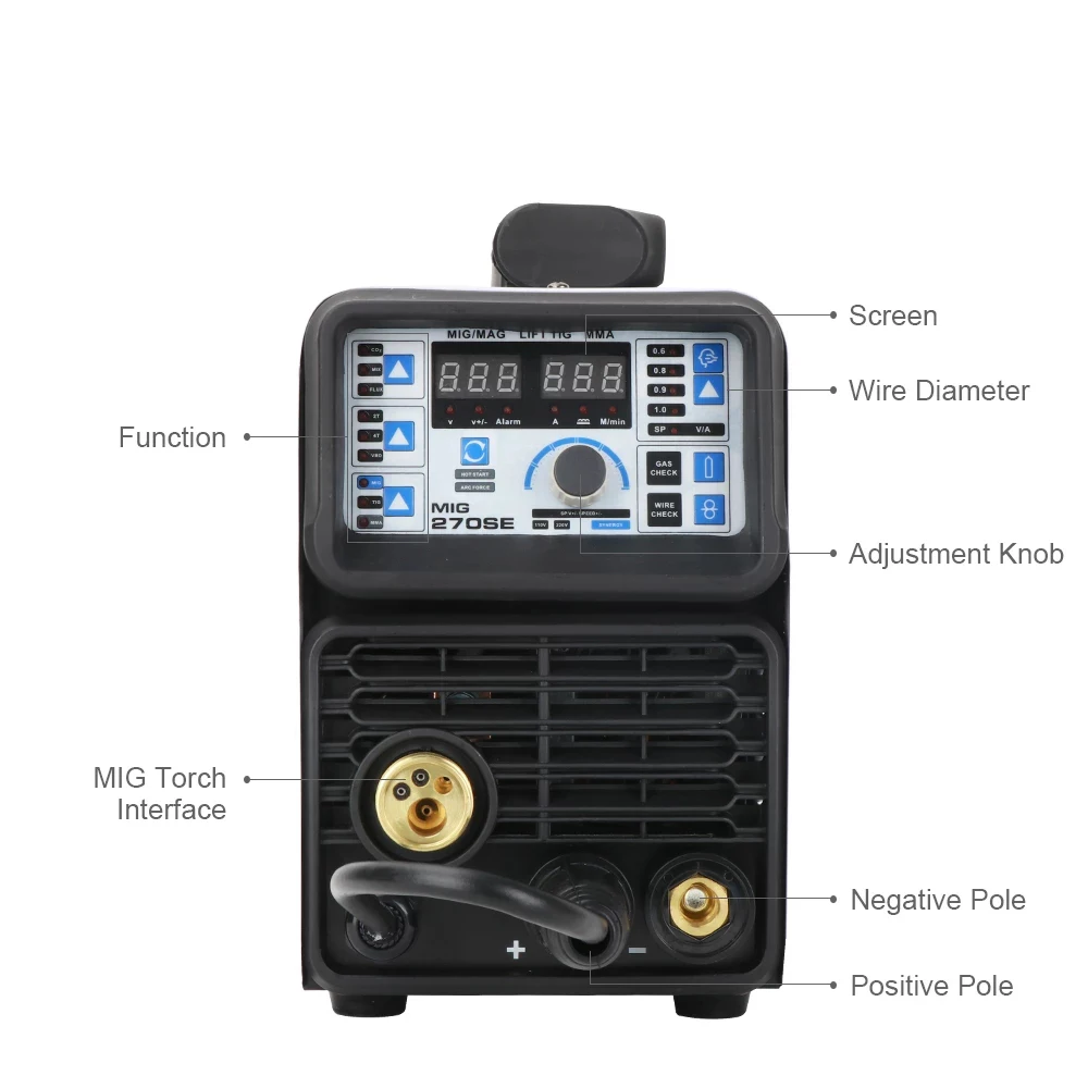 MIG-270SE portable smart MIG welder 110V / 220V MIG welding machine MIG / LIFT TIG / MMA 3 in 1 multi-function inverter 
MIG-270SE portable smart MIG welder 110V / 220V MIG welding machine MIG / LIFT TIG / MMA 3 in 1 multi-function inverter