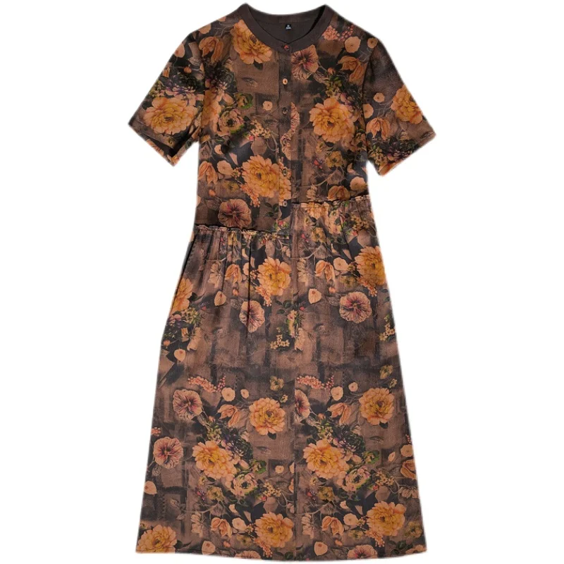 Women Dress Spring Summer 2021 New Vintage Silk Loose Floral Print Short Sleeve Stand Neck O-Neck Ga Color Green Dresses
Women Dress Spring Summer 2021 New Vintage Silk Loose Floral Print Short Sleeve Stand Neck O-Neck Ga Color Green Dresses