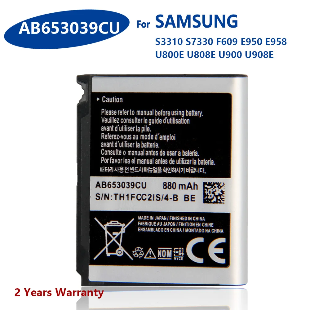 100% Оригинальный аккумулятор AB653039CU для Samsung S7330 F609 E958 U900 U800E AB653039CC AB653039CE AB653039CA 880 мА