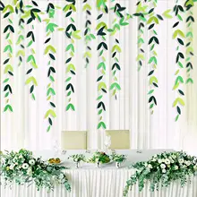 13ft Spring Summer Themed Green Leaf Garlands Party Decorations Paper Hanging Leaves Banner for Birthday Wedding Showcase Decor