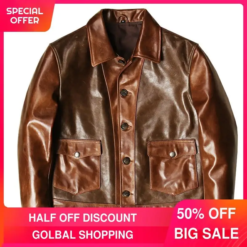 2021 Vintage Brown American Casual Style Genuine Leather Jacket Men Plus Size 4XL Real Natural Cowhide Spring Slim Fit Coat
2021 Vintage Brown American Casual Style Genuine Leather Jacket Men Plus Size 4XL Real Natural Cowhide Spring Slim Fit Coat