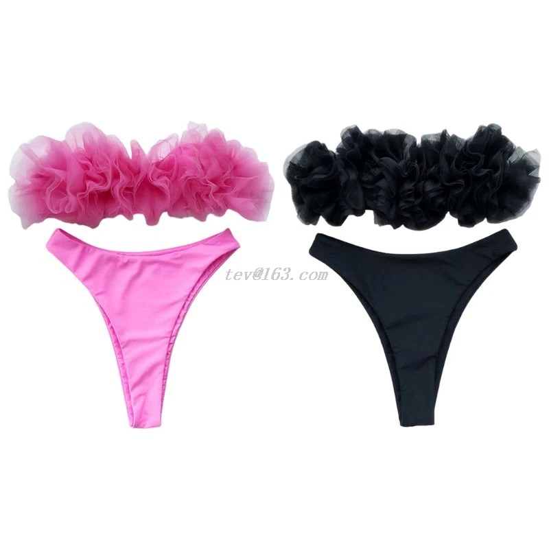 Women Sexy Two Piece Bikini Set Strapless Off Shoulder Solid Color Swimsuit Fluffy Mesh Ruffles High Cut Bathing Suit
Women Sexy Two Piece Bikini Set Strapless Off Shoulder Solid Color Swimsuit Fluffy Mesh Ruffles High Cut Bathing Suit