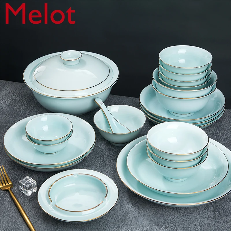 Домашняя простая синяя посуда Цзиндэчжэнь в китайском стиле, набор позолоченной керамической чаши с глазурью и искусственными элементами 
Домашняя простая синяя посуда Цзиндэчжэнь в китайском стиле, набор позолоченной керамической чаши с глазурью и искусственными элементами