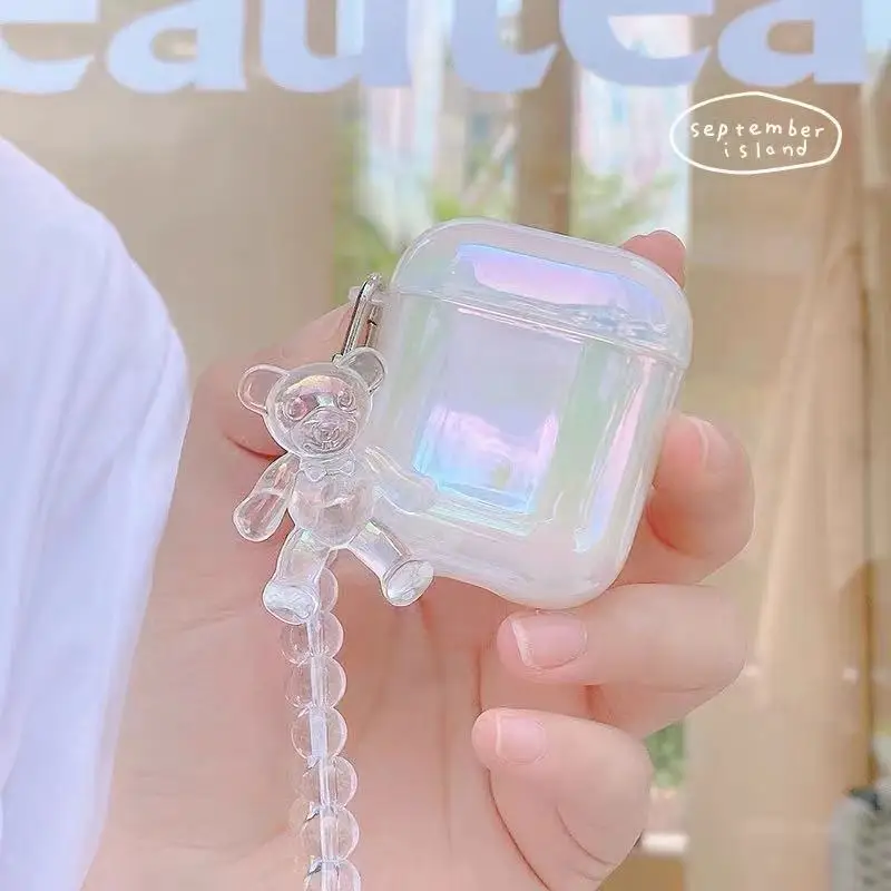 Cute Colorful laser Transparent bear Bead bracelet Hard Case For AirPods Pro Earphone Case Wireless Charging Cover for Airpods 2
Cute Colorful laser Transparent bear Bead bracelet Hard Case For AirPods Pro Earphone Case Wireless Charging Cover for Airpods 2