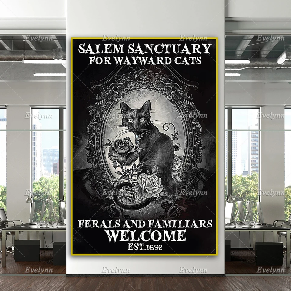 Salem Sanctuary For Wayward Cats Ferals And Familiars Welcome Black Cat Poster, Halloween Home Decor Canvas Wall Art Prints
Salem Sanctuary For Wayward Cats Ferals And Familiars Welcome Black Cat Poster, Halloween Home Decor Canvas Wall Art Prints