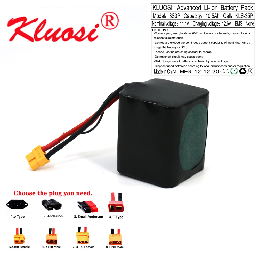 KLUOSI 3S3P 12V Battery Pack 10.5Ah 10Ah High Power UAV Rechargeable 12.6V for Various RC Airplane Quadrotor XH2.54-4P XT60 
KLUOSI 3S3P 12V Battery Pack 10.5Ah 10Ah High Power UAV Rechargeable 12.6V for Various RC Airplane Quadrotor XH2.54-4P XT60
